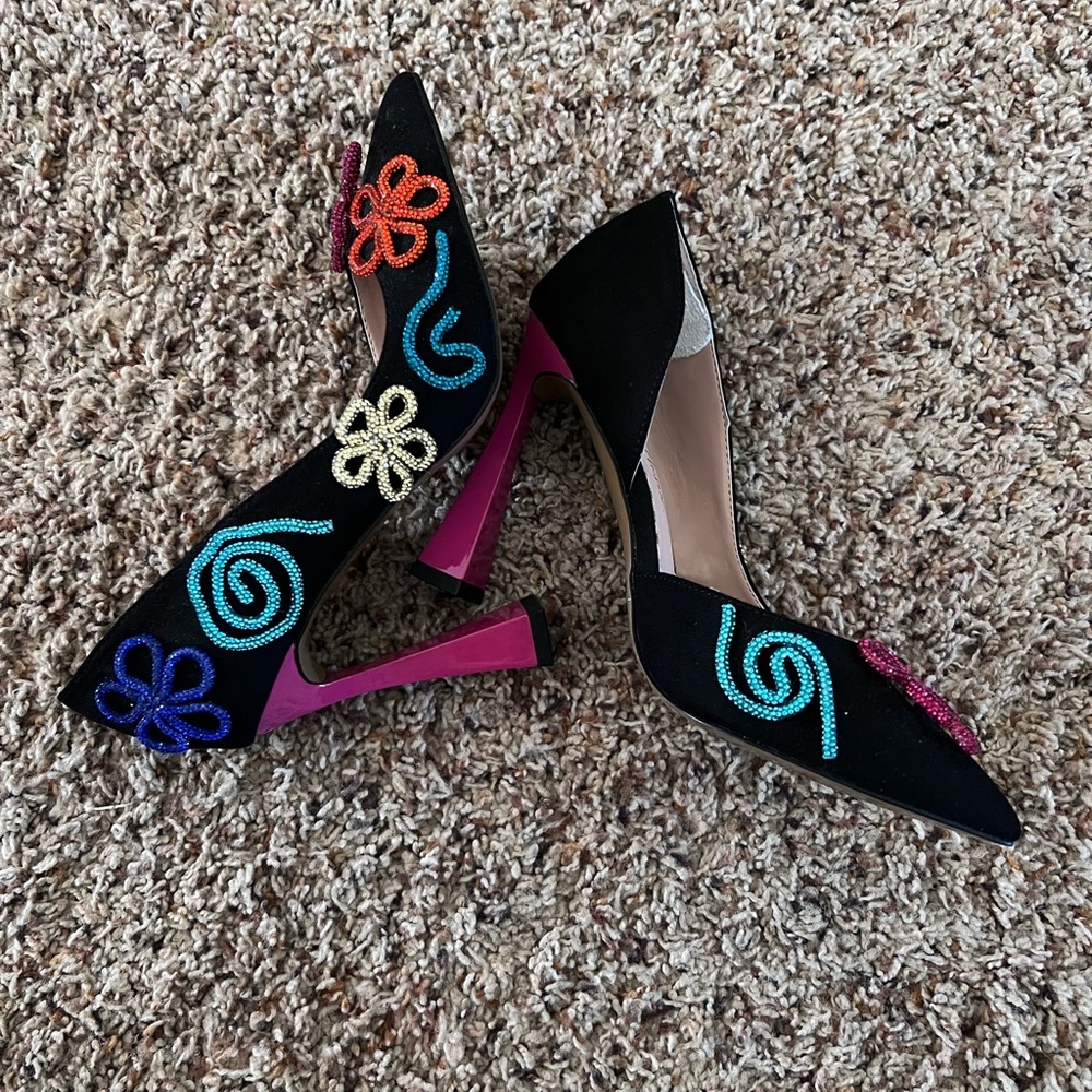 Betsey Johnson Black Heels with Colorful Embellishments
